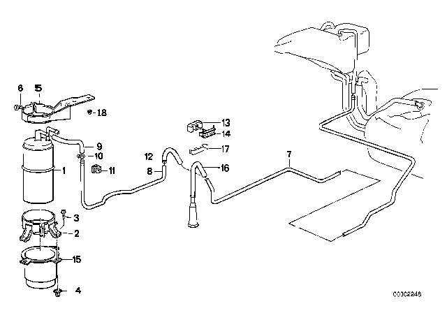 1991 BMW 525i Activated Charcoal Filter / Tubing Diagram