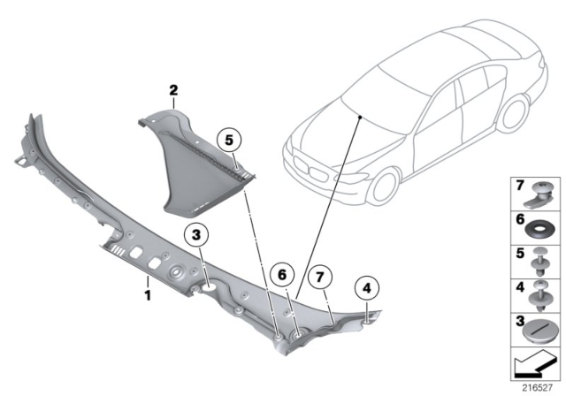 2014 BMW 550i Trim Panel, Cowl Panel Diagram