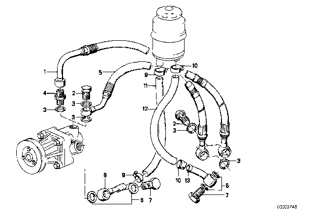 1988 BMW 325i Hydro Steering - Oil Pipes Diagram