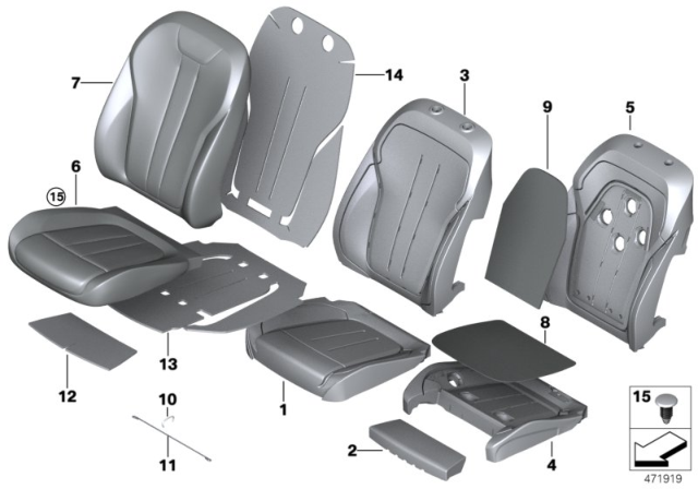 2016 BMW 740i Seat, Front, Cushion & Cover Diagram