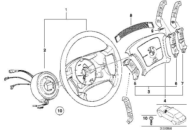 2001 BMW 740iL Steering Wheel Airbag Multifunctional Diagram