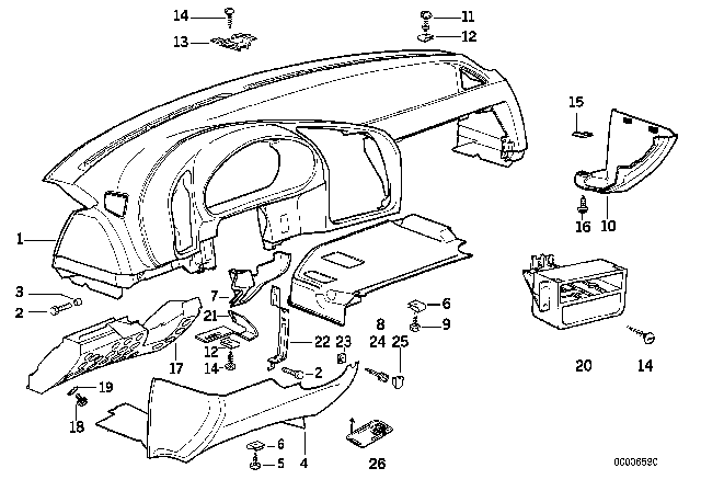 1992 BMW 318is Trim Panel Dashboard Diagram