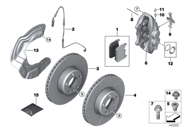 2018 BMW 330i Front Wheel Brake, Brake Pad Sensor Diagram 1