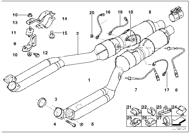 2001 BMW 750iL Front Or Rear Upstream Oxygen Sensor Diagram for 11781742050