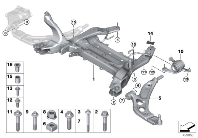 2016 BMW X1 Rubber Mount Wishbone, Right Diagram for 31126879844