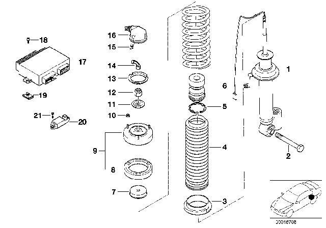 1998 BMW 740i Rear Right Air Suspension Shock Diagram for 37121091572