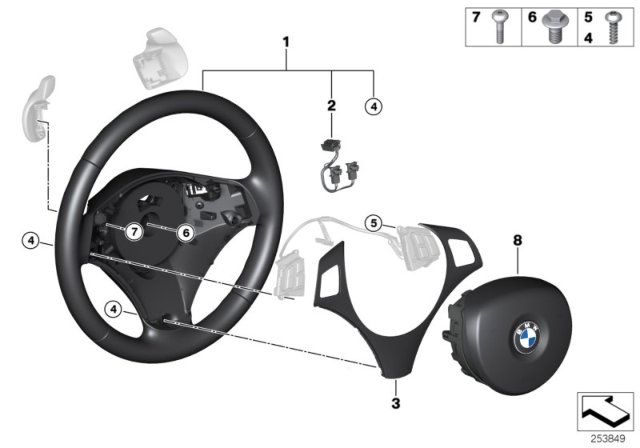 2011 BMW 128i Sport Steering Wheel, Airbag, Multifunction / Paddles Diagram