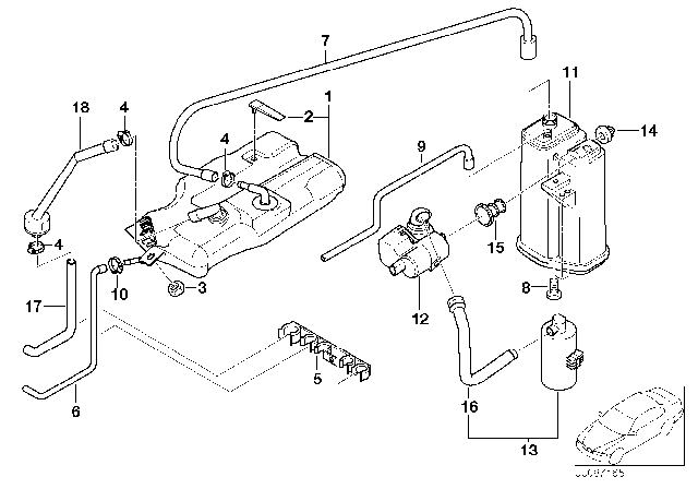 2003 BMW 525i Expansion Tank / Activated Carbon Container Diagram