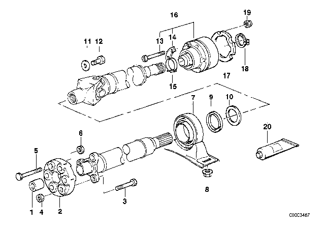 1997 BMW 740i Drive Shaft-Center Bearing-Constant Velocity Joint Diagram
