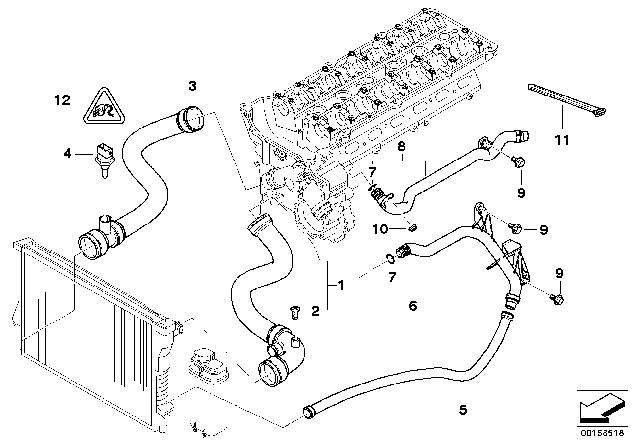 2004 BMW 325i Cooling System - Water Hoses Diagram