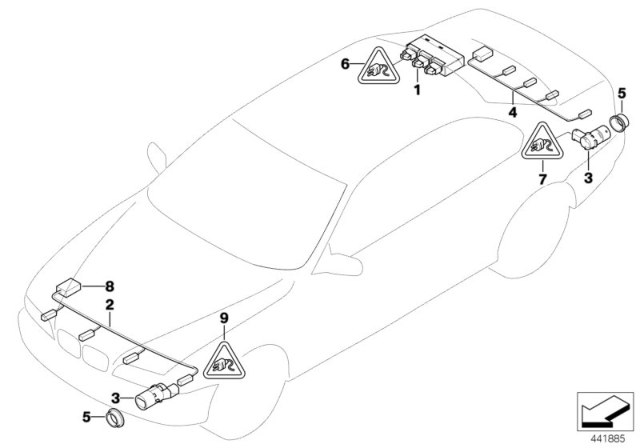 2008 BMW 550i Park Distance Control (PDC) Diagram 1