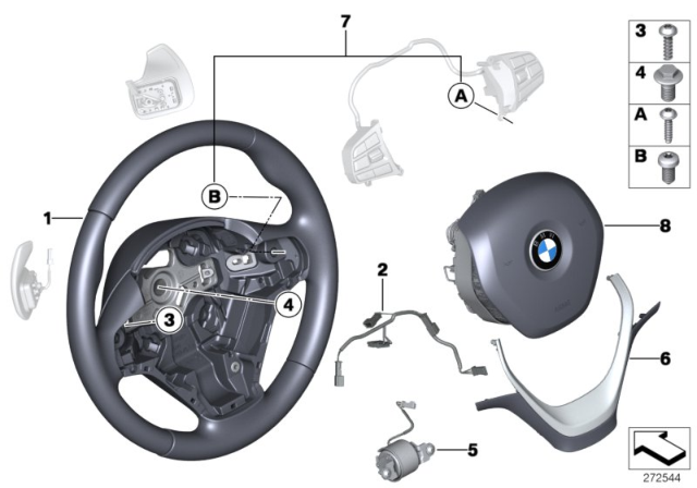 2018 BMW 330i Sport Steering Wheel, Airbag, Multifunction / Paddles Diagram