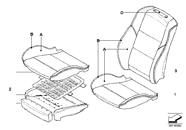 2005 BMW 525i Individual Sports Seat Cover, Front Diagram