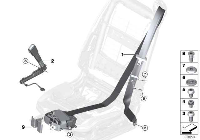 2018 BMW 640i Seat Belt REMA, Front Diagram