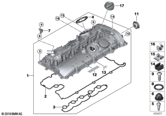 2017 BMW 740i Cylinder Head Cover / Mounting Parts Diagram