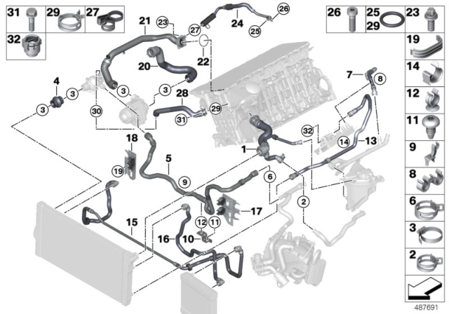 2016 BMW ActiveHybrid 5 Radiator Coolant Hose Lower Diagram for 17127600836
