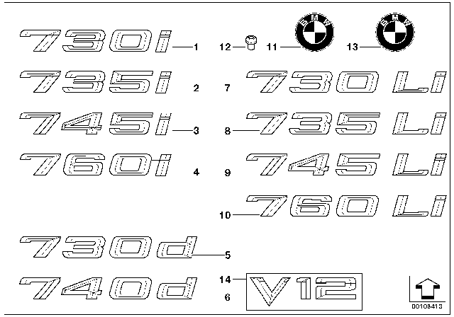 2005 BMW 745Li Emblems / Letterings Diagram