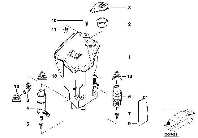 2001 BMW 330i Headlamp Cleaning Device Container Diagram