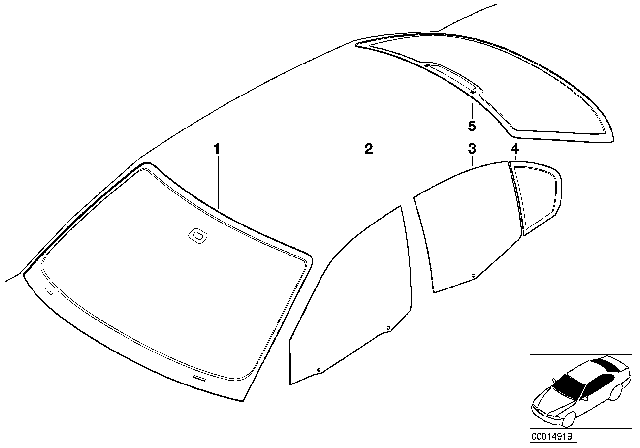 2005 BMW 325i Glazing Diagram