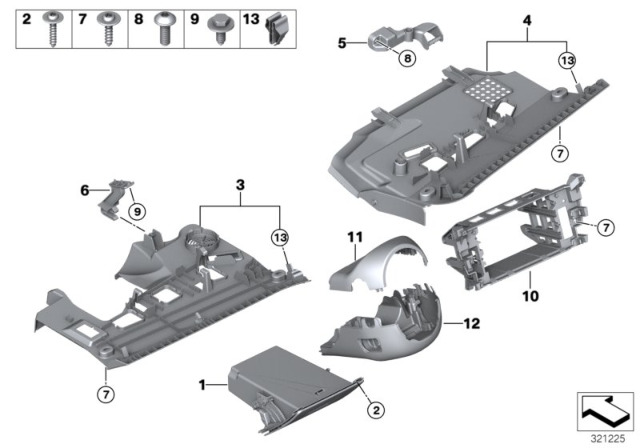 2012 BMW 550i Mounting Parts, Instrument Panel Diagram 1