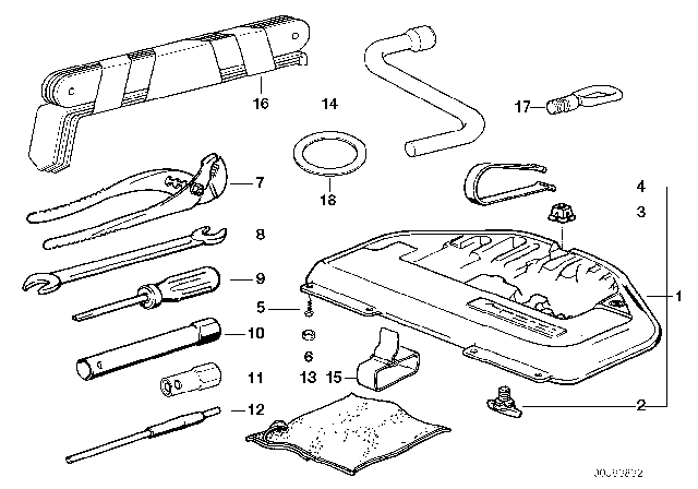 1995 BMW 740iL Tool Kit / Tool Box Diagram
