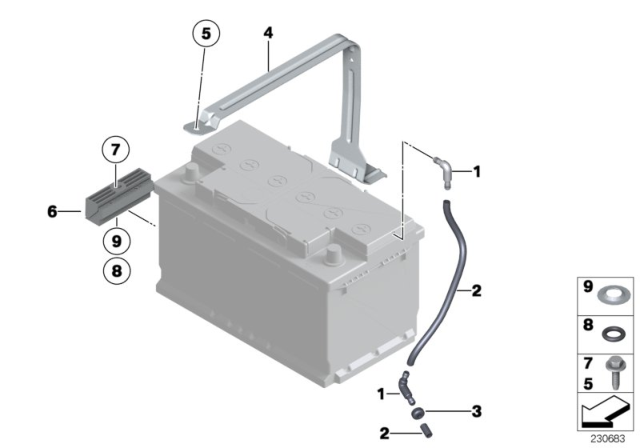 2016 BMW 550i Battery Holder And Mounting Parts Diagram 1