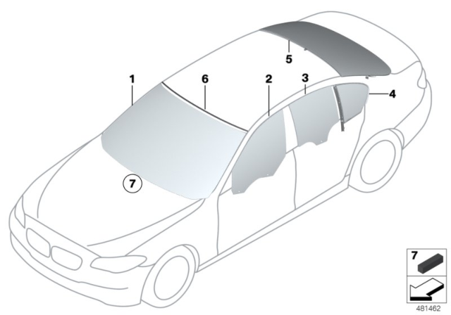 2011 BMW 550i Glazing Diagram