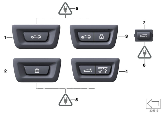 2013 BMW 740i Switch, Rear Lid And Center lock Diagram