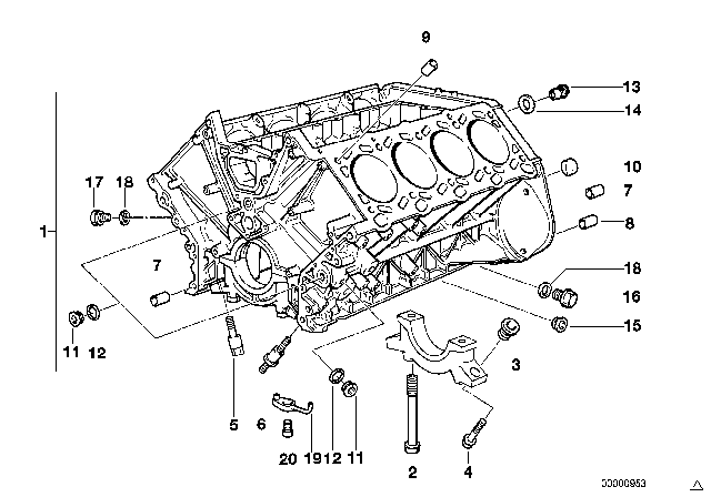 1997 BMW 740i Engine Block & Mounting Parts Diagram 1