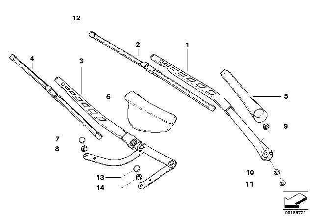 2007 BMW 550i Single Components For Wiper Arm Diagram