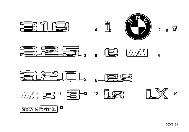 1990 BMW 325i Emblems / Letterings Diagram