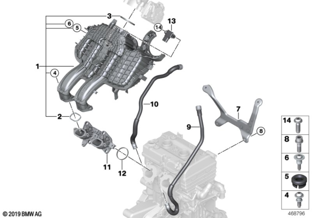 2014 BMW i3 Mounting Parts For Intake Manifold System Diagram