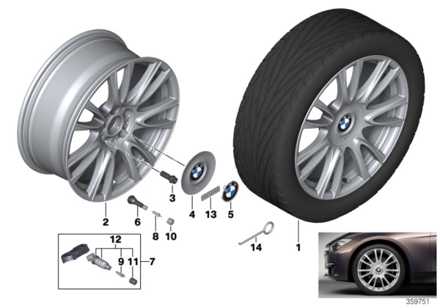 2016 BMW 428i xDrive Wheel Electronics Module RDCI W/Screw Valve Diagram for 36106881890