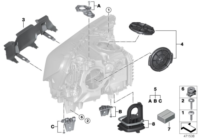 2017 BMW 740i Single Components For Headlight Diagram