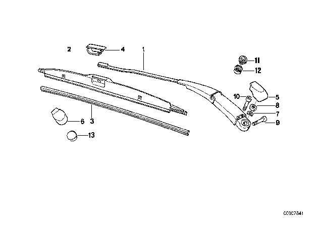 1991 BMW 525i Single Components For Wiper Arm Diagram