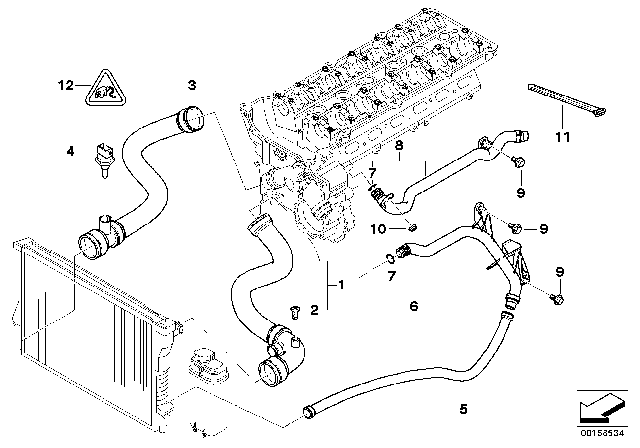 2001 BMW 325i Cooling System - Water Hoses Diagram