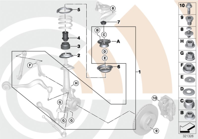 2006 BMW 550i Repair Kit, Support Bearing Diagram