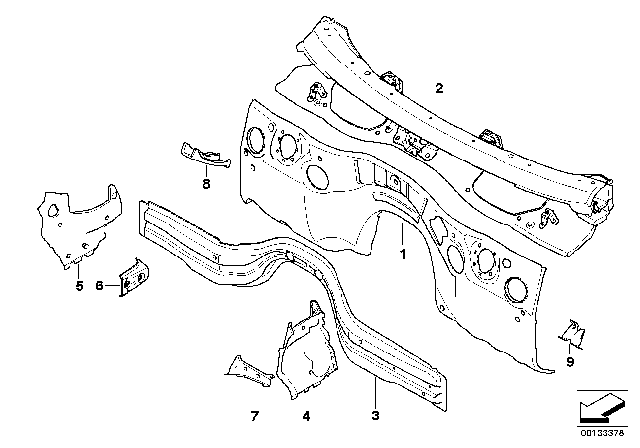 2006 BMW 325i Splash Wall Parts Diagram