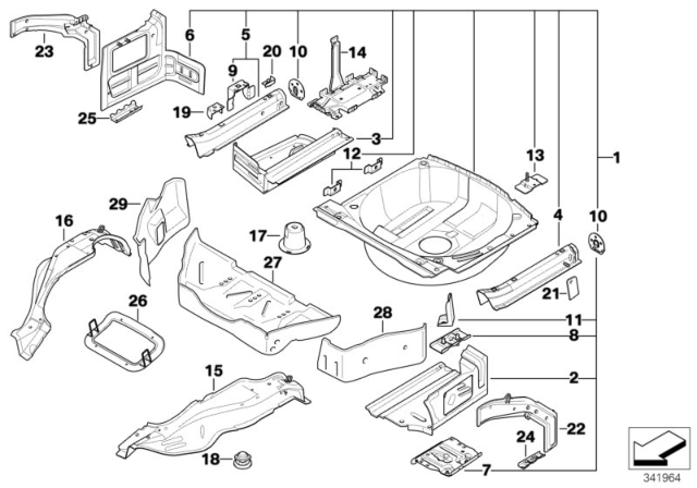 2001 BMW 325i Mounting Parts For Trunk Floor Panel Diagram