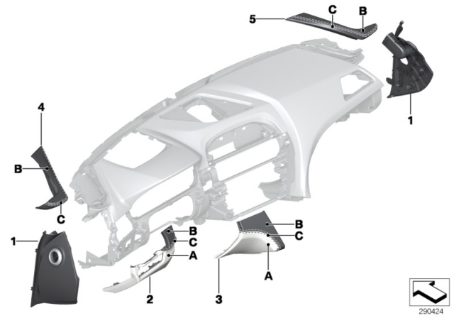 2012 BMW 640i Individual Dashboard, Mounting Parts Diagram