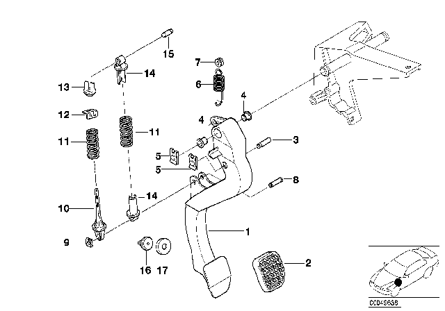 1995 BMW 318ti Pedals - Supporting Bracket / Clutch Pedal Diagram