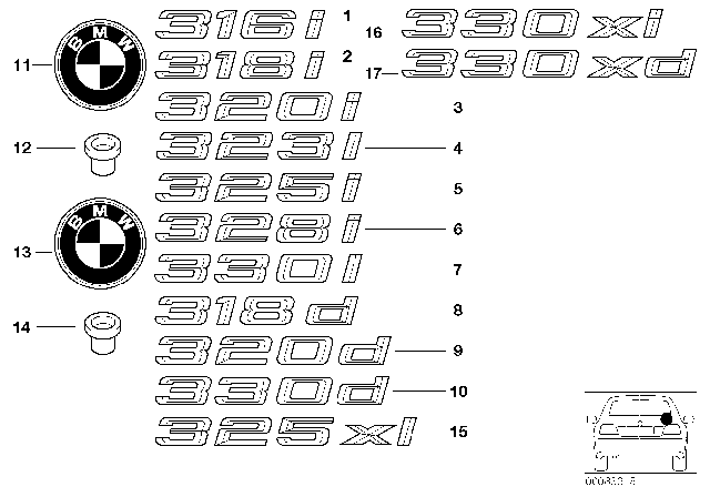 2003 BMW 325i Emblems / Letterings Diagram