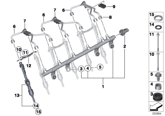 2012 BMW 135i High-Pressure Rail / Injector / Line Diagram 2