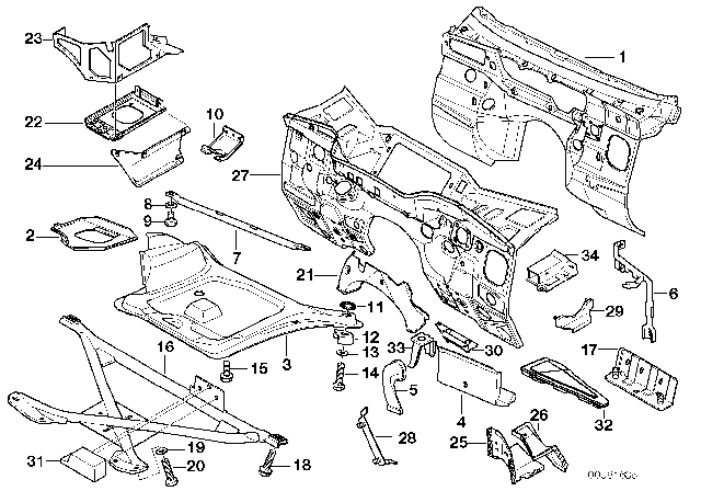 1995 BMW 325i Splash Wall Parts Diagram