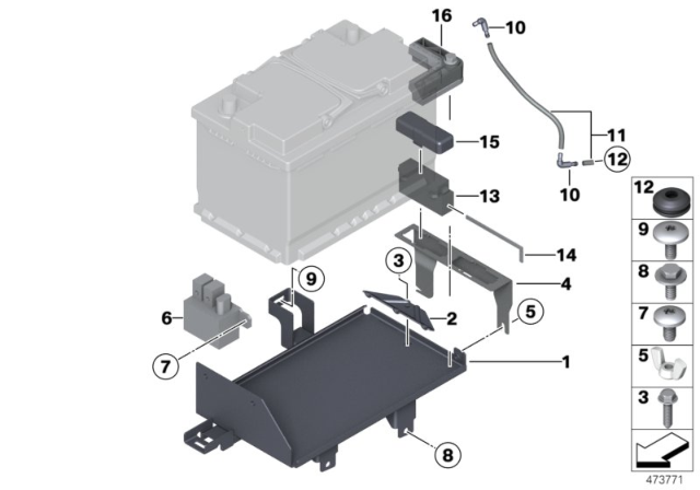 2016 BMW 550i Battery Holder And Mounting Parts Diagram 2