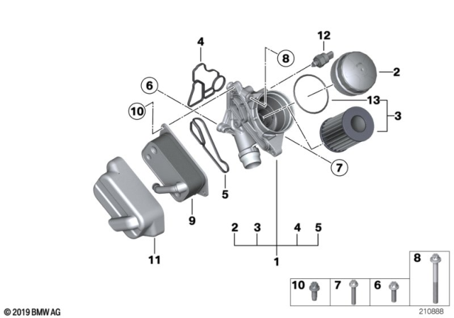 2013 BMW 128i Lubrication System - Oil Filter, Heat Exchanger Diagram