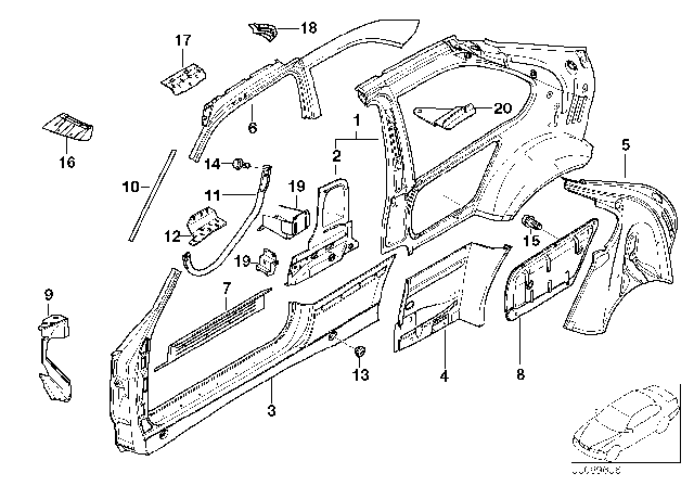 1997 BMW 318ti Single Components For Body-Side Frame Diagram
