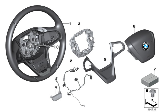 2019 BMW 740i Steering Wheel, Leather Diagram
