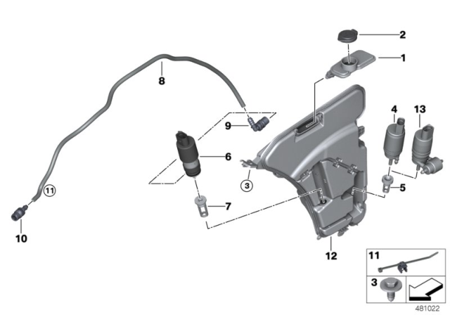 2017 BMW 740i Reservoir, Windscreen / Headlight Washer System Diagram