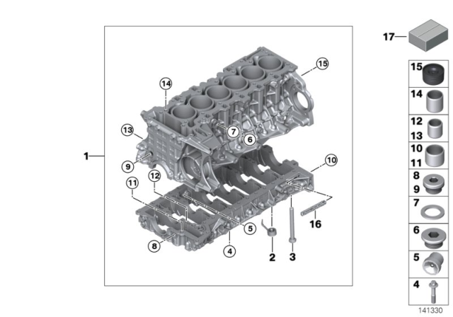 2006 BMW 325i Engine Block & Mounting Parts Diagram 1